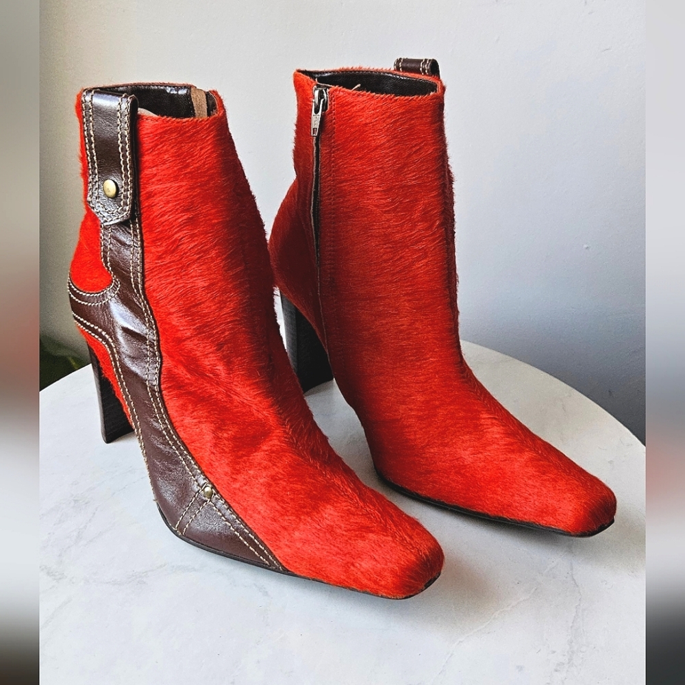 Orange and Brown Brazilian Leather Mohair Heel Boots Size 7